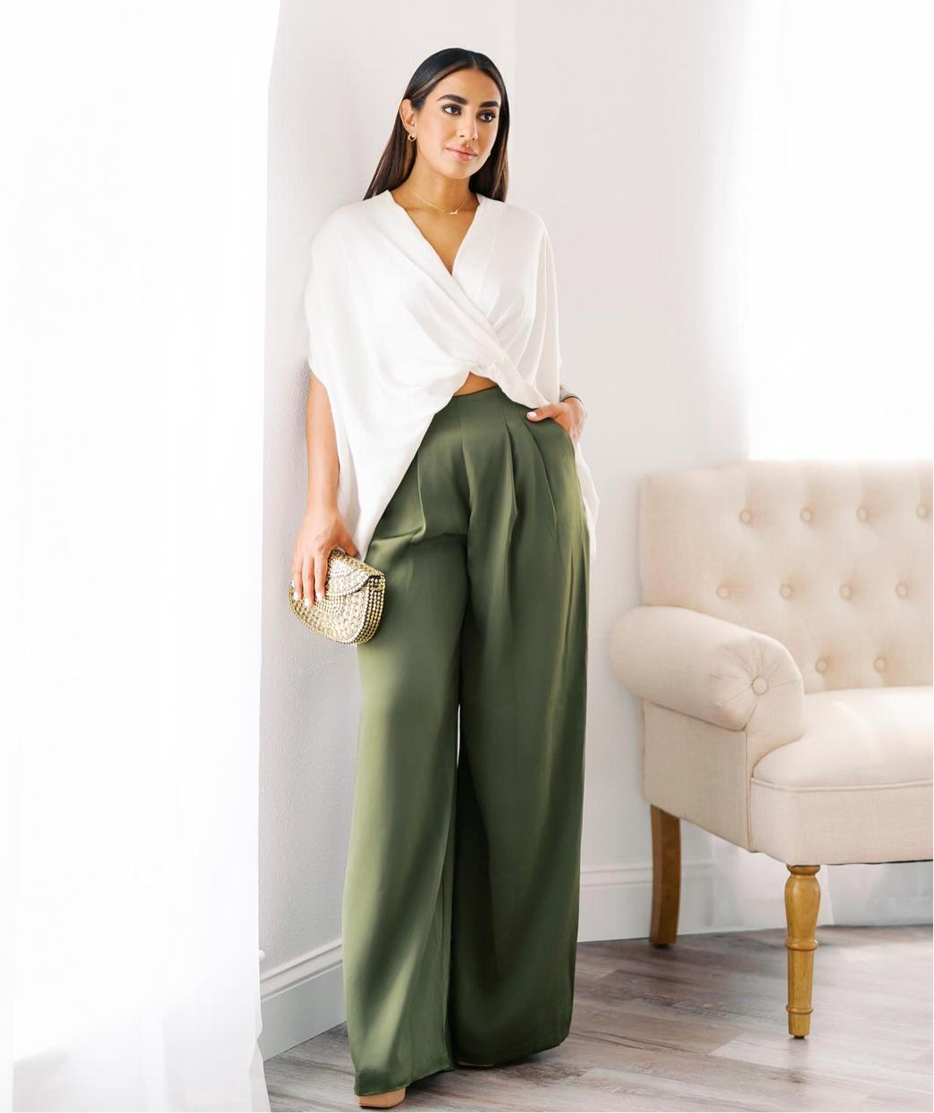 PALAZZO PANT IN OLIVE
