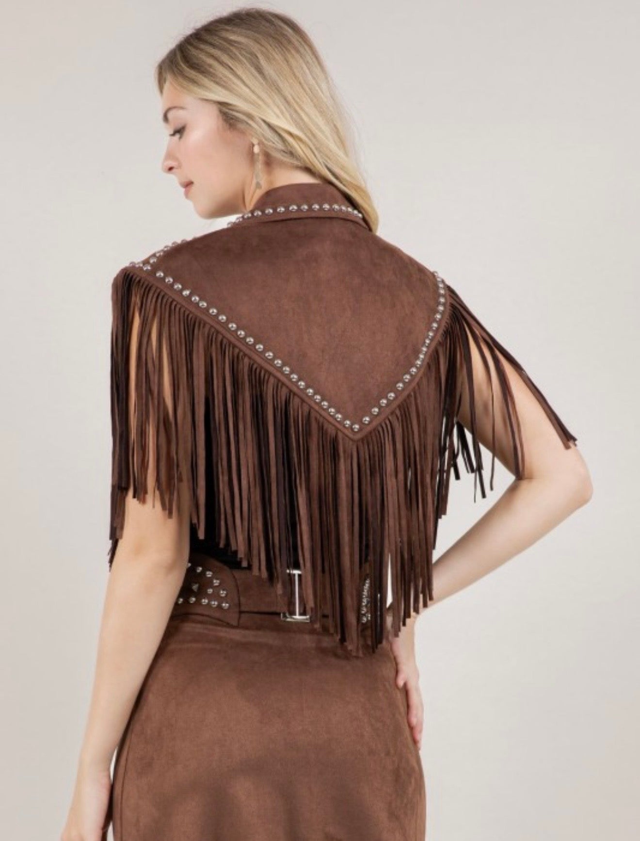 STUDED FRINGE SHRUG