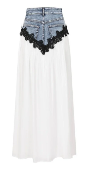 Denim & Lace Maxi Skirt