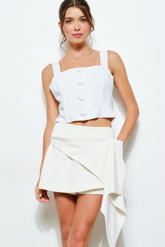 White Draped Skort