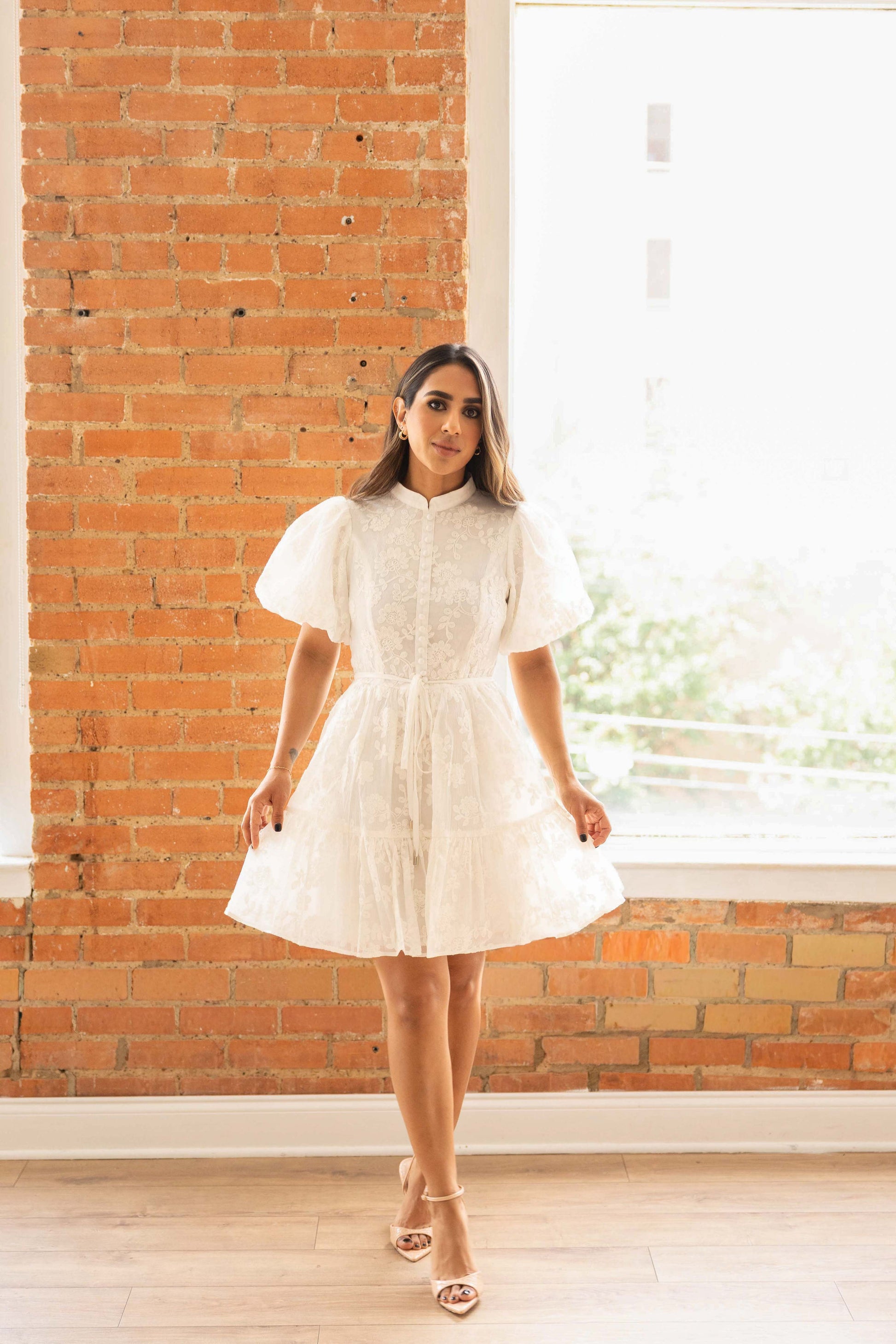 Embroidered Mini Dress M