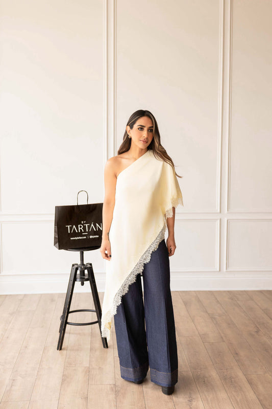 Ivory One-Shoulder Lace Top