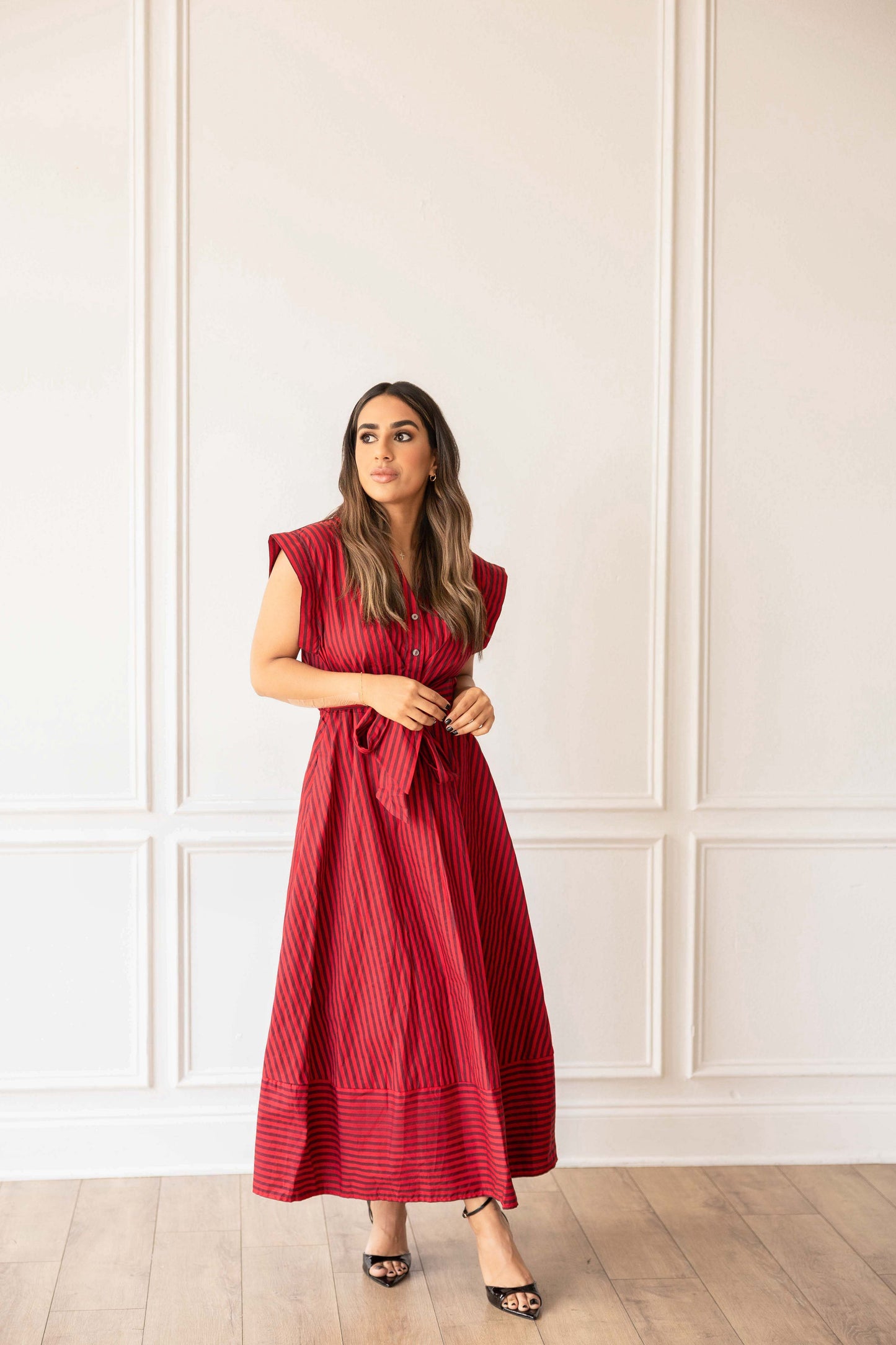 Striped Belted Maxi Dress