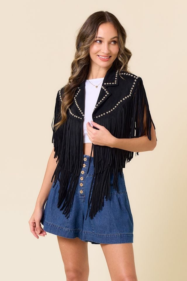 STUDDED FRINGE SHRUG