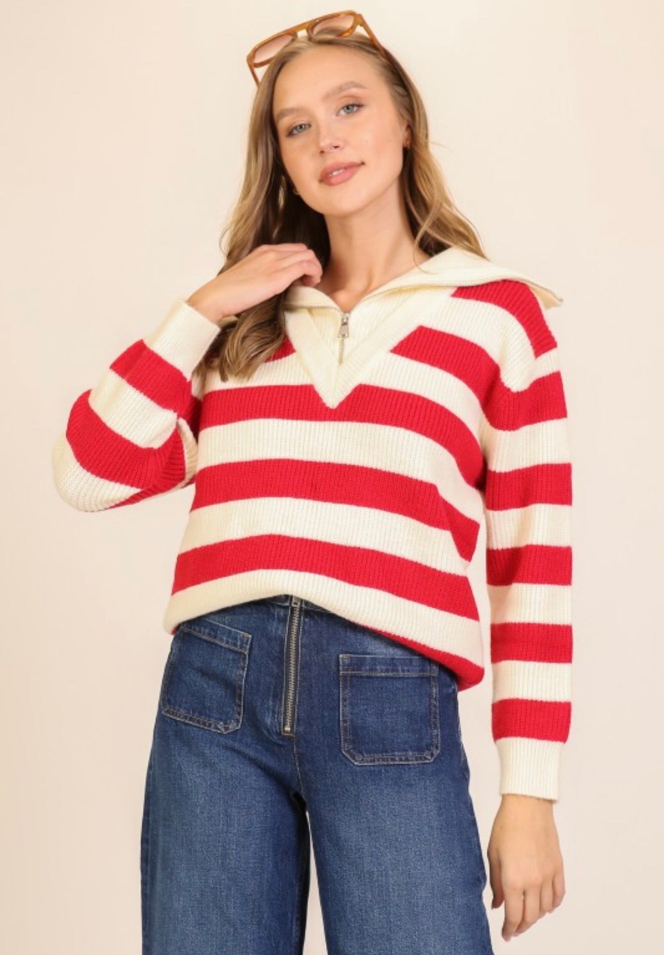 HALF ZIP TURTLENECK SWEATER