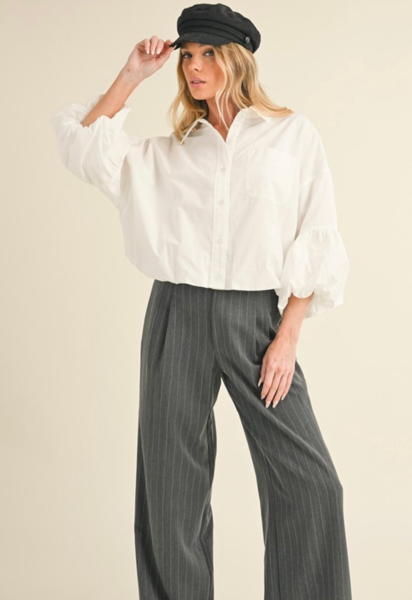 WHITE BOMBACHE BLOUSE