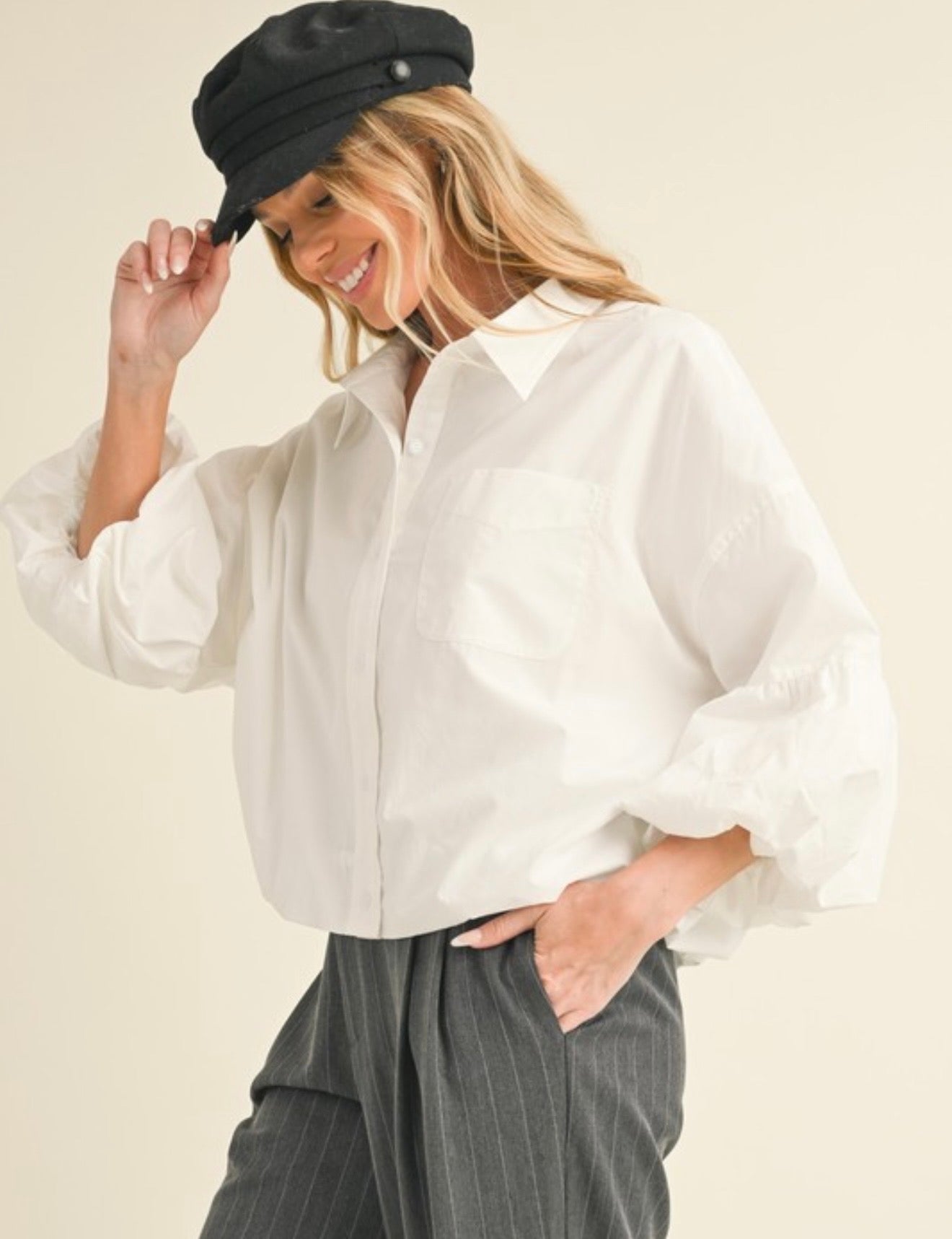 WHITE BOMBACHE BLOUSE