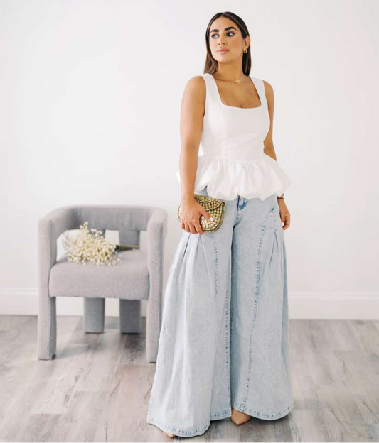 DENIM WIDE LEG FLARED PANTS