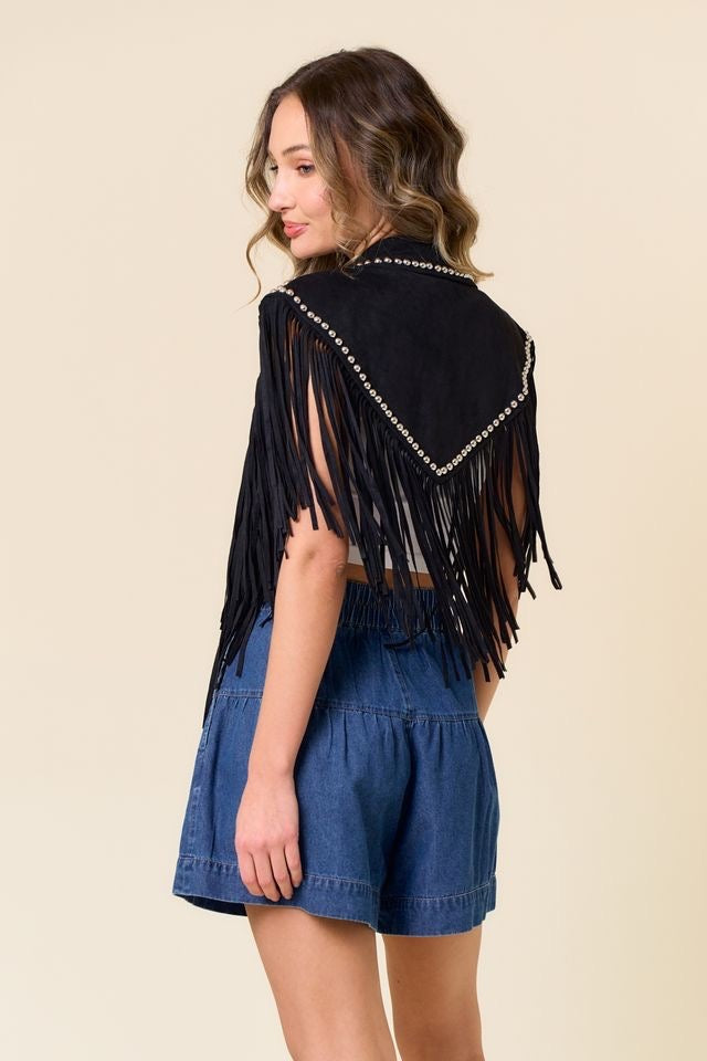 STUDDED FRINGE SHRUG
