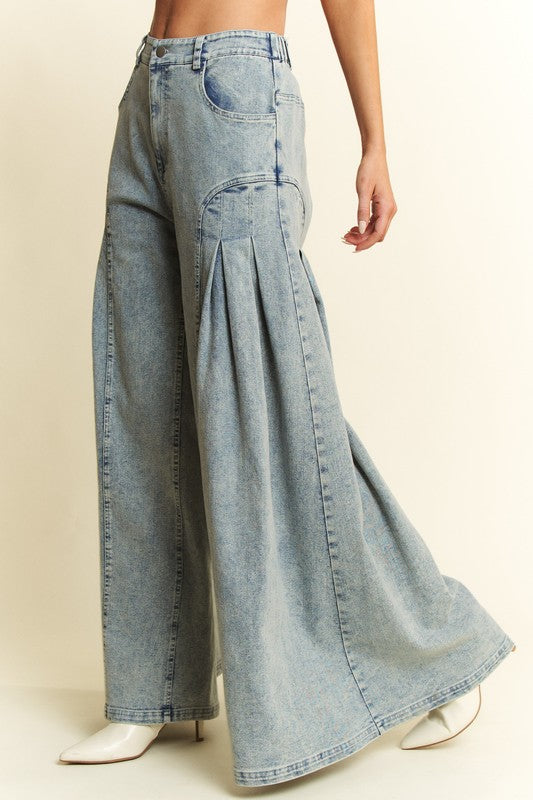 DENIM WIDE LEG FLARED PANTS