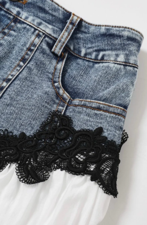 Denim & Lace Maxi Skirt