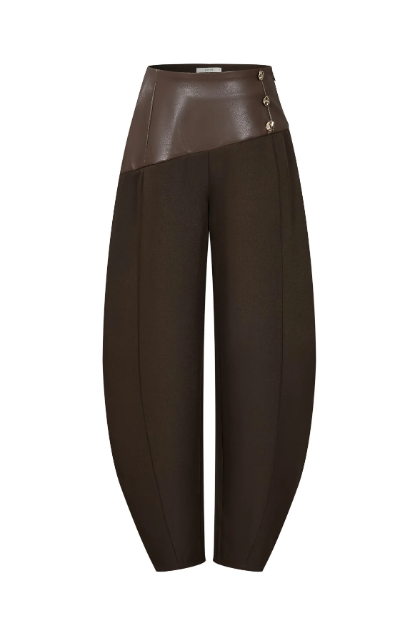 Asymmetrical Faux Leather Balloon Pants – Chocolate Brown
