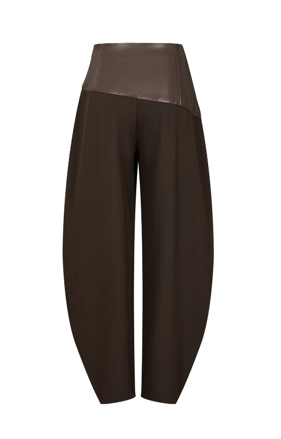 Asymmetrical Faux Leather Balloon Pants – Chocolate Brown