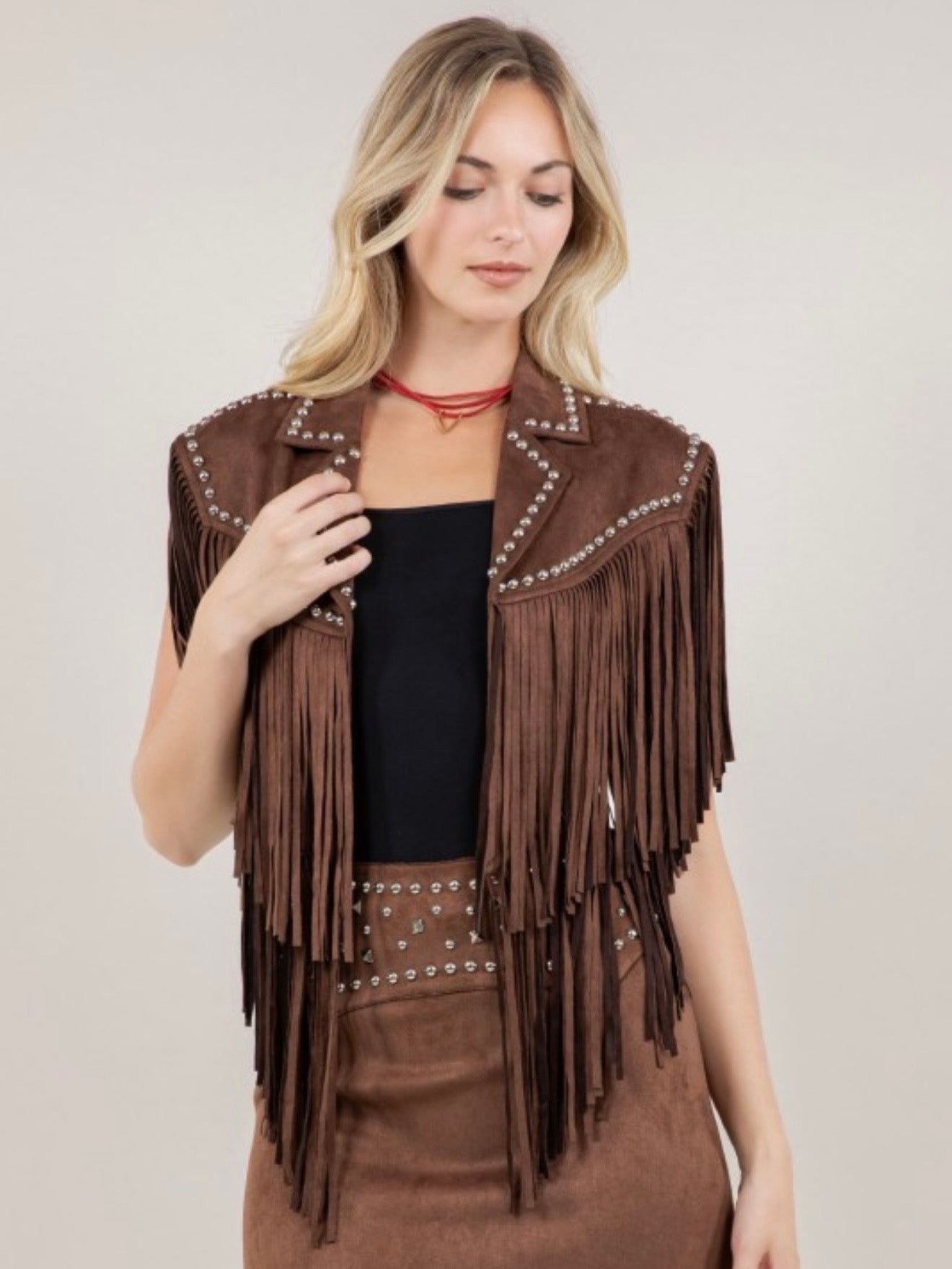STUDED FRINGE SHRUG