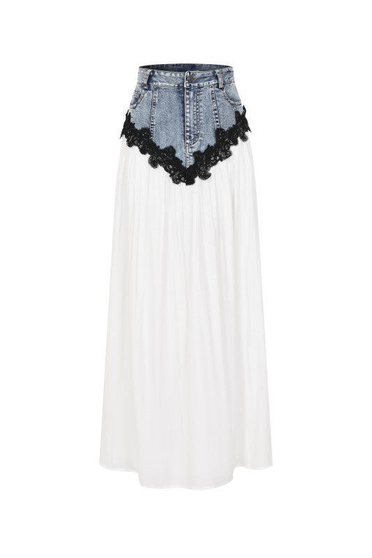 Denim & Lace Maxi Skirt