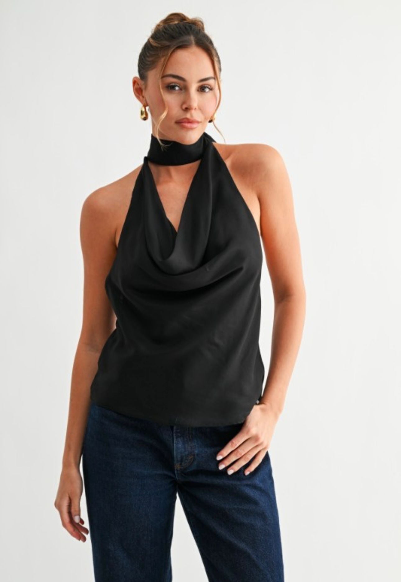 SATIN DRAPE HALTER TOP
