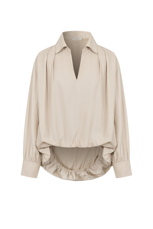 Beige Bubble Hem Blouse