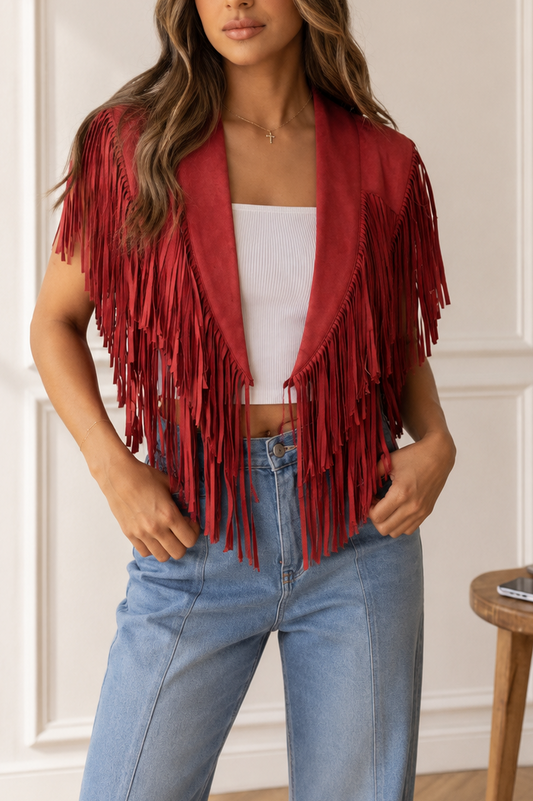 Red Fringe Ruana